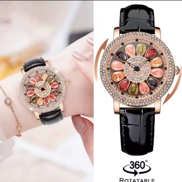 Luxury Rotating Petal Flower Dial Diamond Crystal Watch main image 14